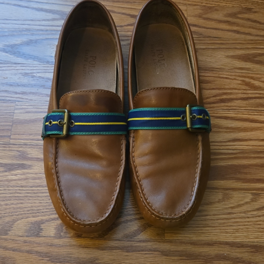 Polo by Ralph Lauren Tan Loafers with Blue and Green Stripes